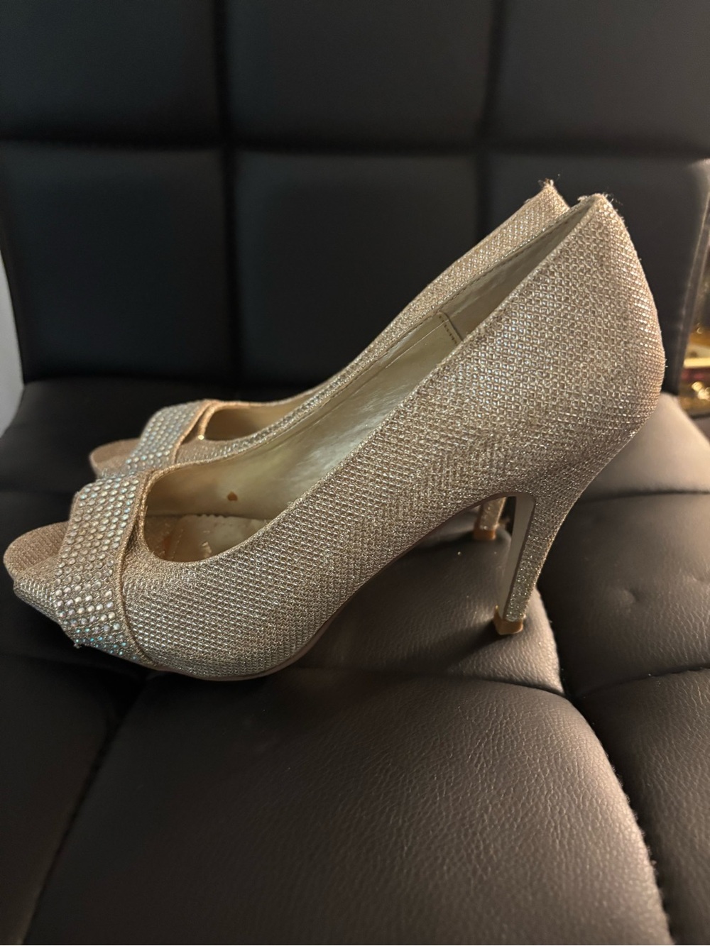 Women's Sparkling Gold Peep-Toe Heels
